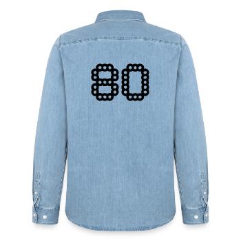 80. 80 ANS. 80e ANNIVERSAIRE. ANNIVERSAIRE 80 ANS. - Chemise en denim homme bio Stanley/Stella - bleu clair délavé - Dos - AI Model Male 185 light (185cm)
