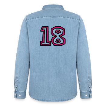 18. 18 JAHRE ALT. 18-JÄHRIGES JUBILÄUM. GEBURTSTAG 18 JAHRE. - Männer Jeanshemd Organic von Stanley/Stella - verwaschenes Hellblau - Hinten - AI Model Male 185 light (185cm)