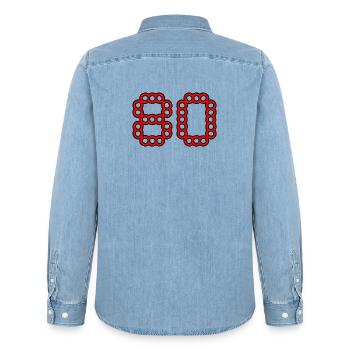 80. 80 ANS. 80e ANNIVERSAIRE. ANNIVERSAIRE 80 ANS. - Chemise en denim homme bio Stanley/Stella - bleu clair délavé - Dos - AI Model Male 185 light (185cm)