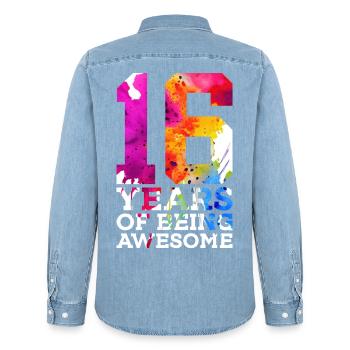 16 YEARS OF BEING AWESOME 16. GEBURTSTAG - Männer Jeanshemd Organic von Stanley/Stella - verwaschenes Hellblau - Hinten - AI Model Male 185 light (185cm)