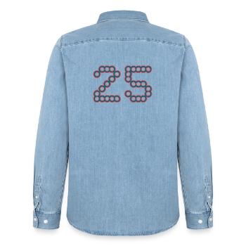 25. 25 ANS. 25e ANNIVERSAIRE. ANNIVERSAIRE 25 ANS. - Chemise en denim homme bio Stanley/Stella - bleu clair délavé - Dos - AI Model Male 185 light (185cm)