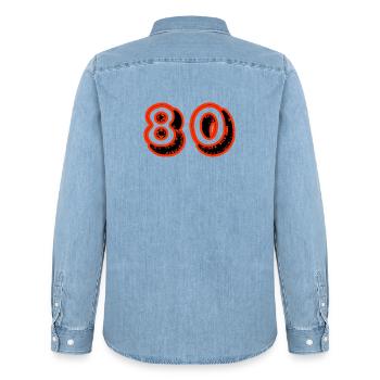 80. 80 JAHRE. 80-JÄHRIGES JUBILÄUM. 80. GEBURTSTAG. - Männer Jeanshemd Organic von Stanley/Stella - verwaschenes Hellblau - Hinten - AI Model Male 185 light (185cm)
