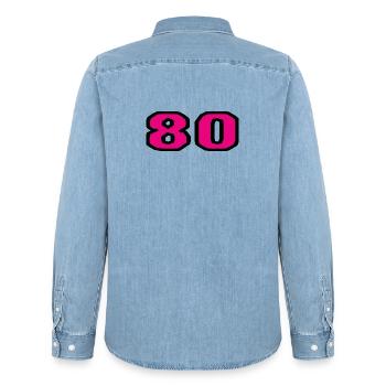 80. 80 JAHRE. 80-JÄHRIGES JUBILÄUM. 80. GEBURTSTAG. - Männer Jeanshemd Organic von Stanley/Stella - verwaschenes Hellblau - Hinten - AI Model Male 185 light (185cm)