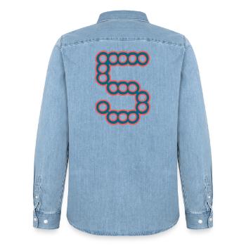 5. 5 ANS. 5e ANNIVERSAIRE. ANNIVERSAIRE 5 ANS - Chemise en denim homme bio Stanley/Stella - bleu clair délavé - Dos - AI Model Male 185 light (185cm)