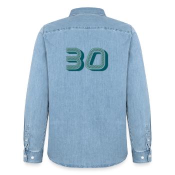 30. 30 ANS. 30e ANNIVERSAIRE. ANNIVERSAIRE 30 ANS. - Chemise en denim homme bio Stanley/Stella - bleu clair délavé - Dos - AI Model Male 185 light (185cm)