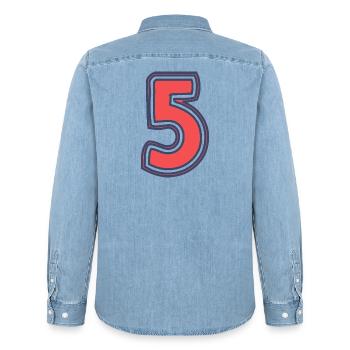 5. 5 ANS. 5e ANNIVERSAIRE. ANNIVERSAIRE 5 ANS - Chemise en denim homme bio Stanley/Stella - bleu clair délavé - Dos - AI Model Male 185 light (185cm)
