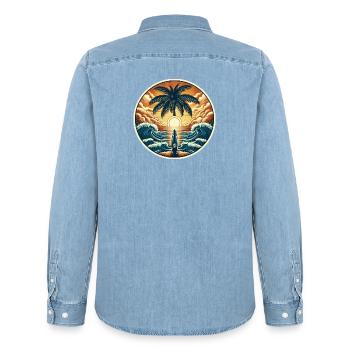 Logo du surfeur - Chemise en denim homme bio Stanley/Stella - bleu clair délavé - Dos - AI Model Male 185 light (185cm)