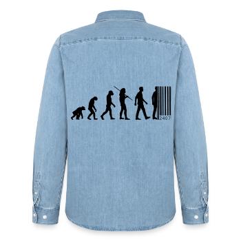 Evolution Barcode - Vom Affen zum Strichcode - Männer Jeanshemd Organic von Stanley/Stella - verwaschenes Hellblau - Hinten - AI Model Male 185 light (185cm)