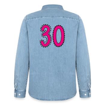 30. 30 JAHRE. 30. JAHRESTAG. 30-JÄHRIGES JUBILÄUM. - Männer Jeanshemd Organic von Stanley/Stella - verwaschenes Hellblau - Hinten - AI Model Male 185 light (185cm)