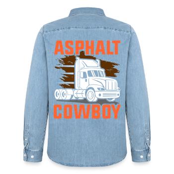 Asphaltcowboy Asphalt Lkw Brummi Lastkraftwagen - Männer Jeanshemd Organic von Stanley/Stella - verwaschenes Hellblau - Hinten - AI Model Male 185 light (185cm)