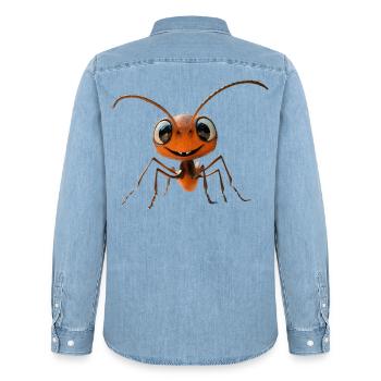 Ant Forest Ant Fire Ant Insect Cute Ants - Men’s Organic Denim Shirt by Stanley/Stella - light wash - Back - AI Model Male 185 light (185cm)