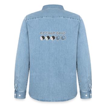 Recharging Pixel Sushi - Männer Jeanshemd Organic von Stanley/Stella - verwaschenes Hellblau - Hinten - AI Model Male 185 light (185cm)