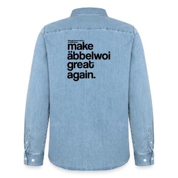 make äbbelwoi great again - Männer Jeanshemd Organic von Stanley/Stella - verwaschenes Hellblau - Hinten - AI Model Male 185 light (185cm)