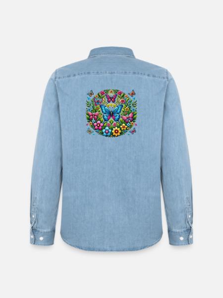 Papillons 2 - Chemise en denim homme bio Stanley/Stella - bleu clair délavé