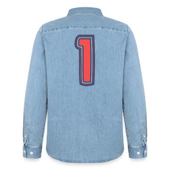 1. 1 JAHR. 1. JAHRESTAG. 1 JAHR GEBURTSTAG - Männer Jeanshemd Organic von Stanley/Stella - verwaschenes Hellblau - Hinten - AI Model Male 185 light (185cm)