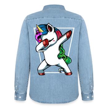 Unicorn Dab mit Regenbogen - Männer Jeanshemd Organic von Stanley/Stella - verwaschenes Hellblau - Hinten - AI Model Male 185 light (185cm)