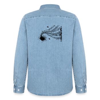 Music Scores Music Musician Sheet Music Sheet Notes - Men’s Organic Denim Shirt by Stanley/Stella - light wash - Back - AI Model Male 185 light (185cm)