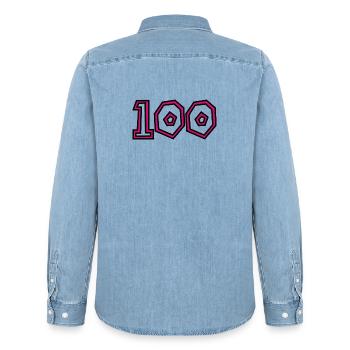 100. 100 JAHRE. 100-JÄHRIGES JUBILÄUM. GEBURTSTAG 1001 - Männer Jeanshemd Organic von Stanley/Stella - verwaschenes Hellblau - Hinten - AI Model Male 185 light (185cm)