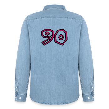 90. 90 JAHRE. 90-JÄHRIGES JUBILÄUM. 90-JÄHRIGES JUBILÄUM. - Männer Jeanshemd Organic von Stanley/Stella - verwaschenes Hellblau - Hinten - AI Model Male 185 light (185cm)