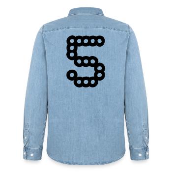 5. 5 ANS. 5e ANNIVERSAIRE. ANNIVERSAIRE 5 ANS - Chemise en denim homme bio Stanley/Stella - bleu clair délavé - Dos - AI Model Male 185 light (185cm)