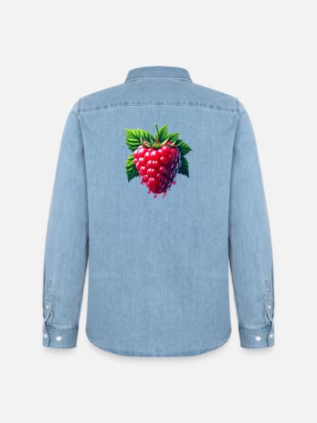 Runny leafy raspberry - Men’s Organic Denim Shirt by Stanley/Stella - light wash