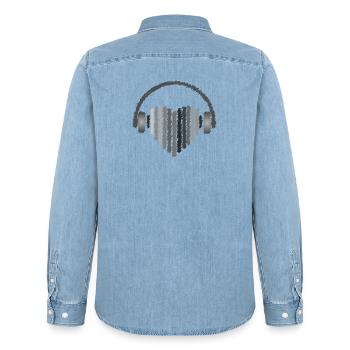 Conception d’écouteurs en forme de cœur - Chemise en denim homme bio Stanley/Stella - bleu clair délavé - Dos - AI Model Male 185 light (185cm)