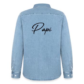 PAPI. PAPA. FÊTE DES PÈRES. BONNE FÊTE PAPA - Chemise en denim homme bio Stanley/Stella - bleu clair délavé - Dos - AI Model Male 185 light (185cm)