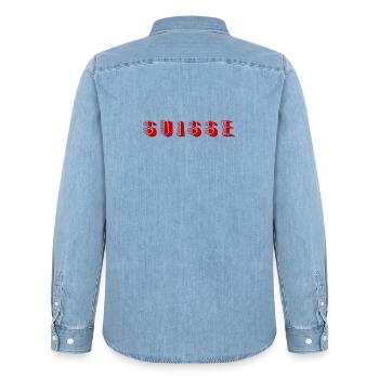 SUISSE. PAYS - Chemise en denim homme bio Stanley/Stella - bleu clair délavé - Dos - AI Model Male 185 light (185cm)