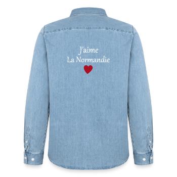 J'aime la Normandie - Chemise en denim homme bio Stanley/Stella - bleu clair délavé - Dos - AI Model Male 185 light (185cm)