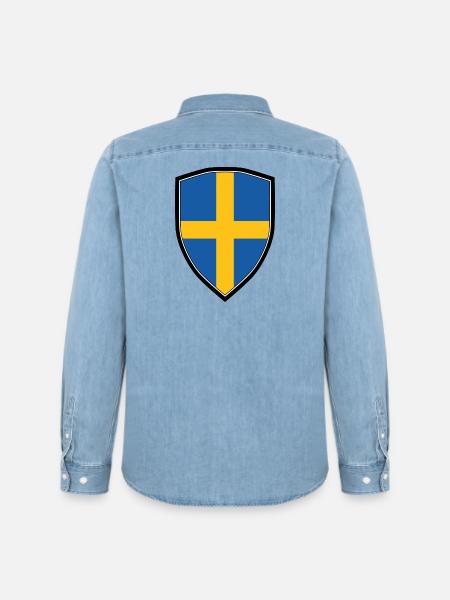 SWEDEN FLAG SHIELD - Chemise en denim homme bio Stanley/Stella - bleu clair délavé