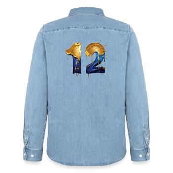NON. 12 NUMÉRO 12 COOL 12E ANNIVERSAIRE - Chemise en denim homme bio Stanley/Stella - bleu clair délavé - Dos - AI Model Male 185 light (185cm)