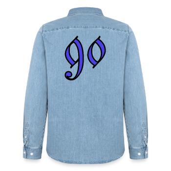 90. 90 ANS. 90e ANNIVERSAIRE. ANNIVERSAIRE 90 ANS. - Chemise en denim homme bio Stanley/Stella - bleu clair délavé - Dos - AI Model Male 185 light (185cm)