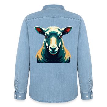 Schaf Cartoon Figur Buntes Haustier Tier - Männer Jeanshemd Organic von Stanley/Stella - verwaschenes Hellblau - Hinten - AI Model Male 185 light (185cm)
