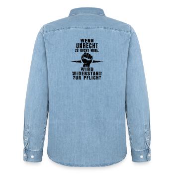 La résistance est obligatoire - Statement Shirt - Chemise en denim homme bio Stanley/Stella - bleu clair délavé - Dos - AI Model Male 185 light (185cm)