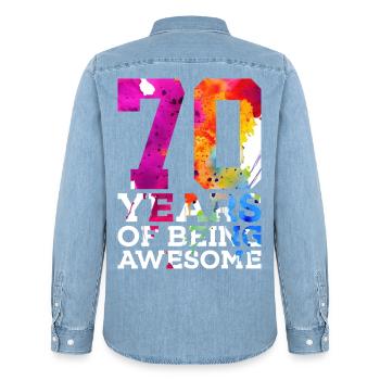 70 YEARS OF BEING AWESOME 70. GEBURTSTAG - Männer Jeanshemd Organic von Stanley/Stella - verwaschenes Hellblau - Hinten - AI Model Male 185 light (185cm)