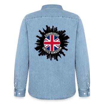Edinburgh Skyline UK Flagge Reisesouvenir - Männer Jeanshemd Organic von Stanley/Stella - verwaschenes Hellblau - Hinten - AI Model Male 185 light (185cm)