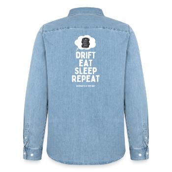 Drift Essen Schlaf Wiederholen - Männer Jeanshemd Organic von Stanley/Stella - verwaschenes Hellblau - Hinten - AI Model Male 185 light (185cm)