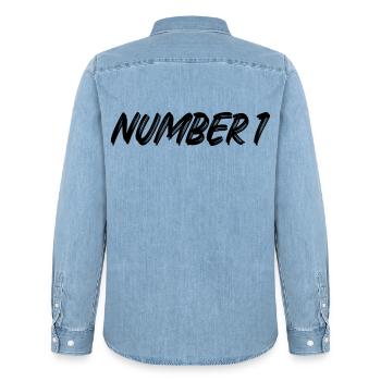 Number 1 - one - first - first - 1 - number 1 - Men’s Organic Denim Shirt by Stanley/Stella - light wash - Back - AI Model Male 185 light (185cm)