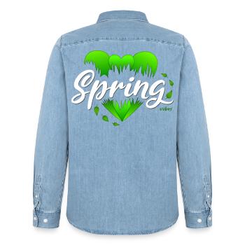 Frühling Frühlingszeit Herzen - Männer Jeanshemd Organic von Stanley/Stella - verwaschenes Hellblau - Hinten - AI Model Male 185 light (185cm)