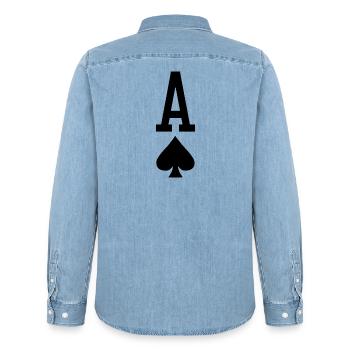 Carte à jouer au poker - As de pique - Chemise en denim homme bio Stanley/Stella - bleu clair délavé - Dos - AI Model Male 185 light (185cm)