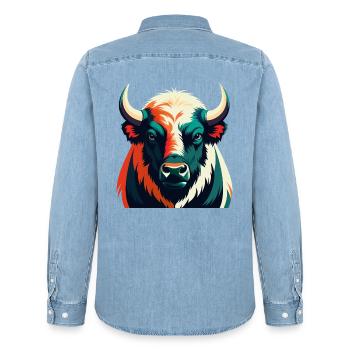 Buffle Dessin Animé Personnage Animal Coloré Animal De Compagnie - Chemise en denim homme bio Stanley/Stella - bleu clair délavé - Dos - AI Model Male 185 light (185cm)