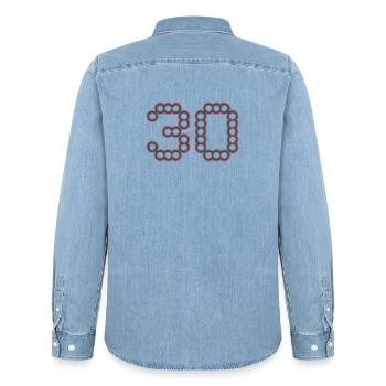 30. 30 ANS. 30e ANNIVERSAIRE. ANNIVERSAIRE 30 ANS. - Chemise en denim homme bio Stanley/Stella - bleu clair délavé - Dos - AI Model Male 185 light (185cm)
