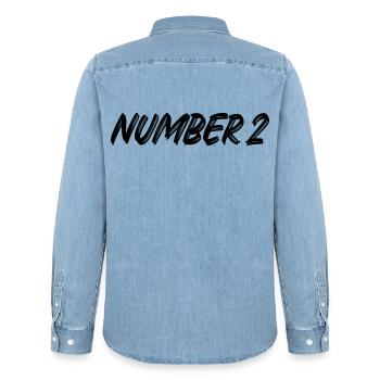 Number 2 - two - second - second - 2 - number 2 - Men’s Organic Denim Shirt by Stanley/Stella - light wash - Back - AI Model Male 185 light (185cm)