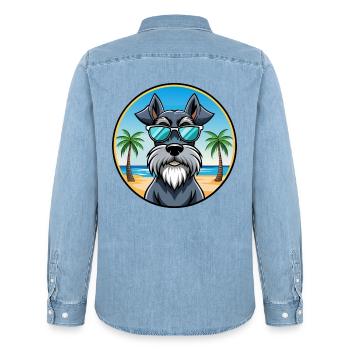 Schnauzer géant chien race dessin animé lunettes de soleil plage - Chemise en denim homme bio Stanley/Stella - bleu clair délavé - Dos - AI Model Male 185 light (185cm)