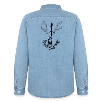 Notes de Musique Musiciens Clefs Partitions - Chemise en denim homme bio Stanley/Stella - bleu clair délavé - Dos - AI Model Male 185 light (185cm)