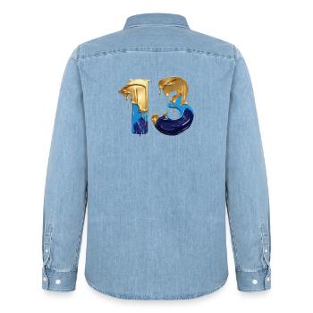NON. 13 NUMÉRO 13 COOL 13E ANNIVERSAIRE - Chemise en denim homme bio Stanley/Stella - bleu clair délavé - Dos - AI Model Male 185 light (185cm)