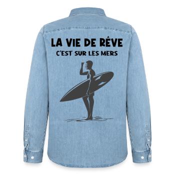 Leben auf den Meeren - Männer Jeanshemd Organic von Stanley/Stella - verwaschenes Hellblau - Hinten - AI Model Male 185 light (185cm)