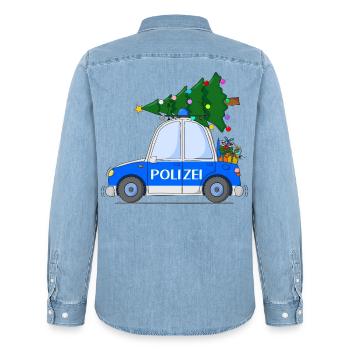 Polizeiauto Weihnachten - Männer Jeanshemd Organic von Stanley/Stella - verwaschenes Hellblau - Hinten - AI Model Male 185 light (185cm)