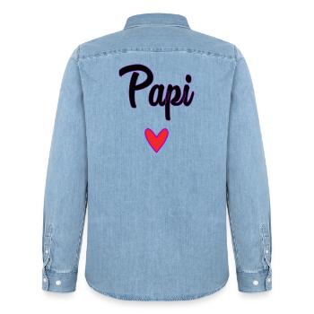 PAPI. PAPA. FÊTE DES PÈRES. BONNE FÊTE PAPA - Chemise en denim homme bio Stanley/Stella - bleu clair délavé - Dos - AI Model Male 185 light (185cm)