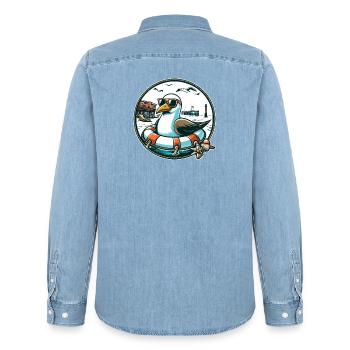 Mouette dans une bouée de sauvetage - Chemise en denim homme bio Stanley/Stella - bleu clair délavé - Dos - AI Model Male 185 light (185cm)